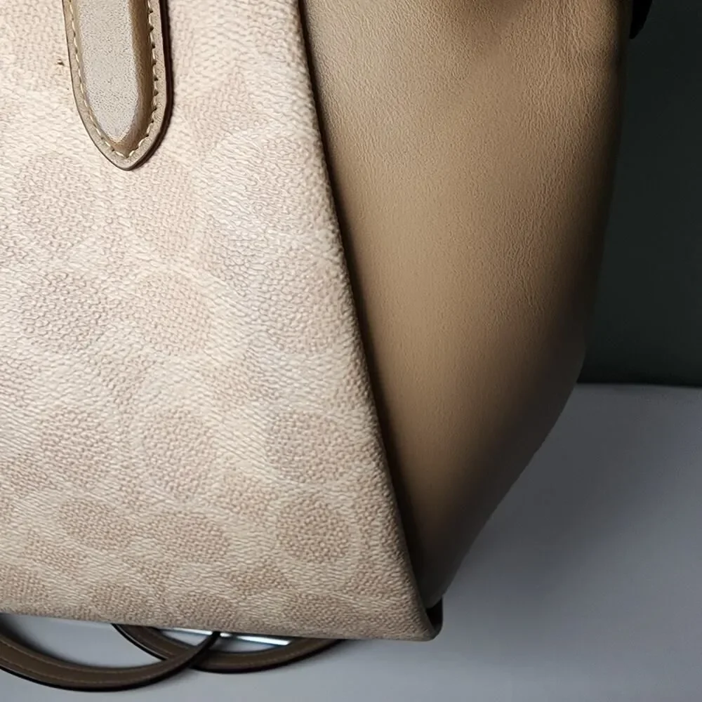 Coach 79364 Signature Ellis Satchel Prairie Canvas Light Nickel Sand Taupe